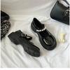 French retro British style small leather shoes women's spring new pearl fairy word with platform Mary Jane single shoes
