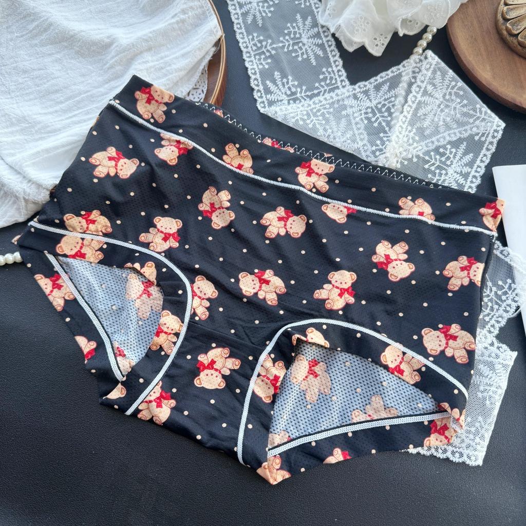 Plus Size Women's Summer Ice Ribbon Breathable Comfort High Bounce Mid Waisted Briefs