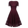 Bright Deer Women's Lace Cocktail Dress V Neck Short Sleeve Fitted Waist Midi Prom Bridesmaid Wedding Guest Party Evening Occasion Outfit