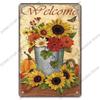Welcome Poster Metal Plate Vintage Pumpkin Sunflower Bird Metal Tin Signs Wall Decor Garden Door Cafe Party