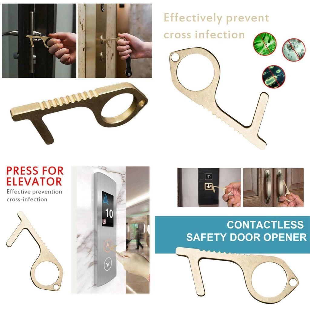 Portable Contactless Safety Door Opener Golden Alloy Key For No Touch Convenience