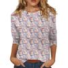 Women's Fashionable Casual Three-Quarter Sleeve Christmas Print Round Neck Top