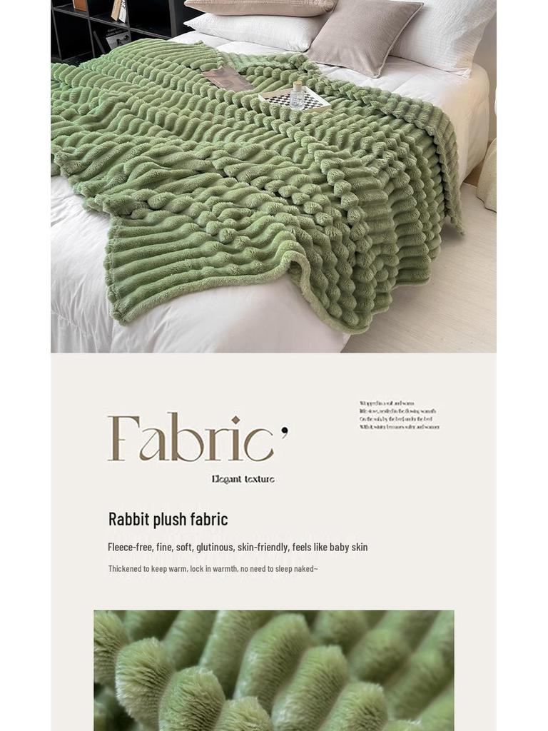 Rabbit Fur Plush Flannel Blanket - Sofa Cover & Nap Blanket for Office or Dormitory