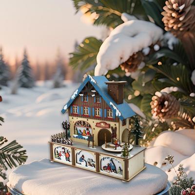 Weihnachtsspieldose Holzornament DIY Selbstmontage Klassisch Beleuchtete Figuren Weihnachtsdeko für