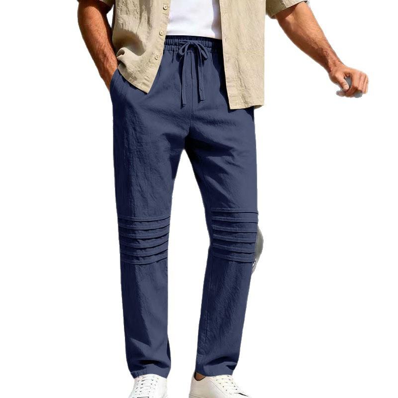 Autumn New Arrivals: Relaxed-Fit Linen Casual Trousers with Trendy Pleats Minimalist Homewear for Men Breathable Straight-Leg Trousers