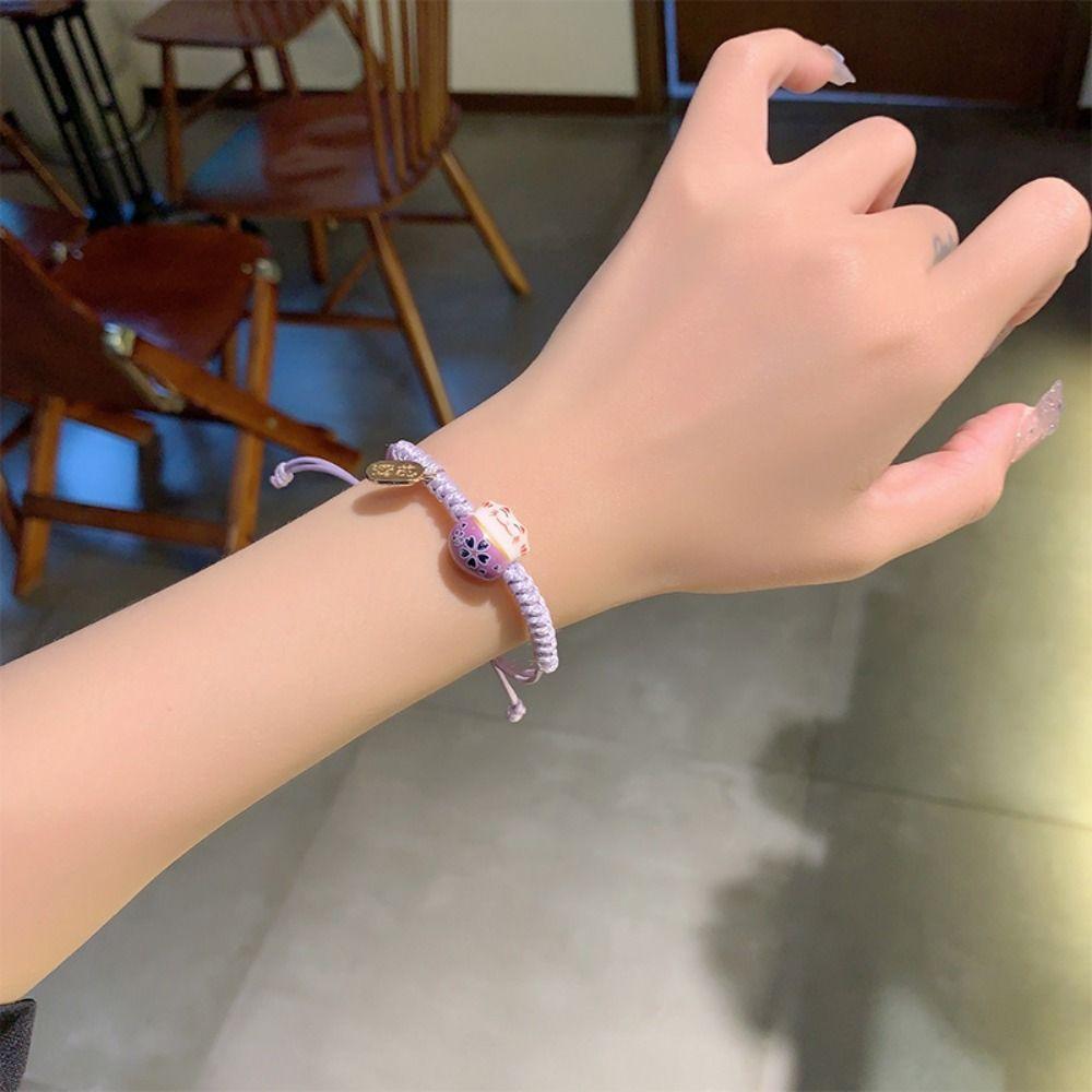 Hand Rope Maneki Neko Bracelet Ceramic Cat Pendant Women Hand Ring Red Braided Rope  Boys & Girls