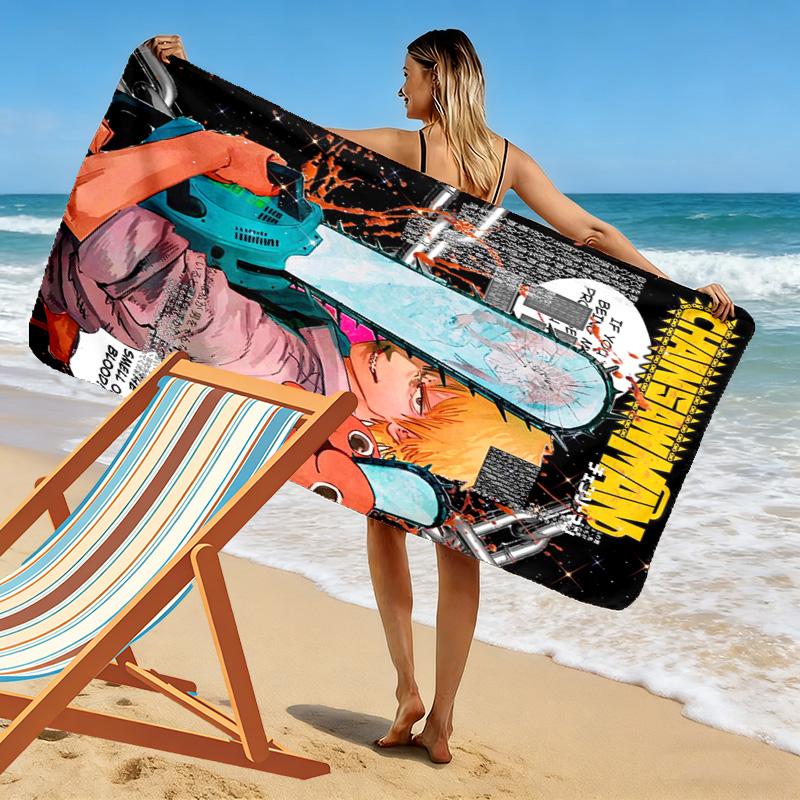 Chainsaw Man Print Beach Towel, Large Soft Quick Dry Towel for Beach Camping Swimming