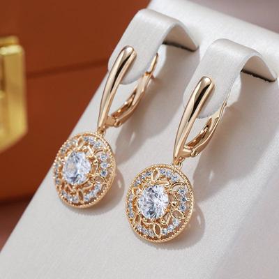 Izsmalcināti modes zelta krāsas spīdīgi cirkona auskari sievietēm Vintage apaļi dobi ziedu auskari modernas rotaslietas