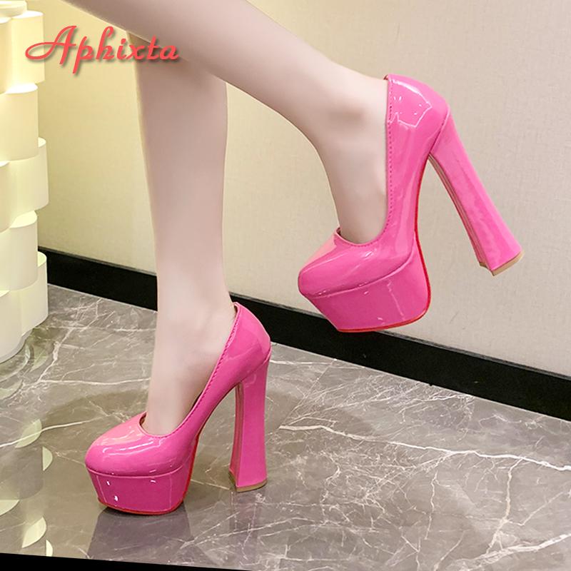 Fashion Aphixta Super Big 50 Hot Sale Party Disco Dance Pumps Women 5.5cm Platform 16cm Super High Chunky Heels Girding Buckle Pumps