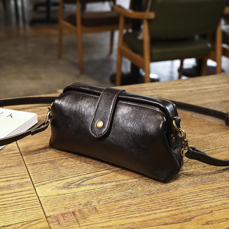 Johnature Bolso Retro de Cuero de Vaca para Mujer Hecho a Mano Piel de Vaca Natural Suave Bolsos Pequeños de Hombro y Cruzados para Ocio