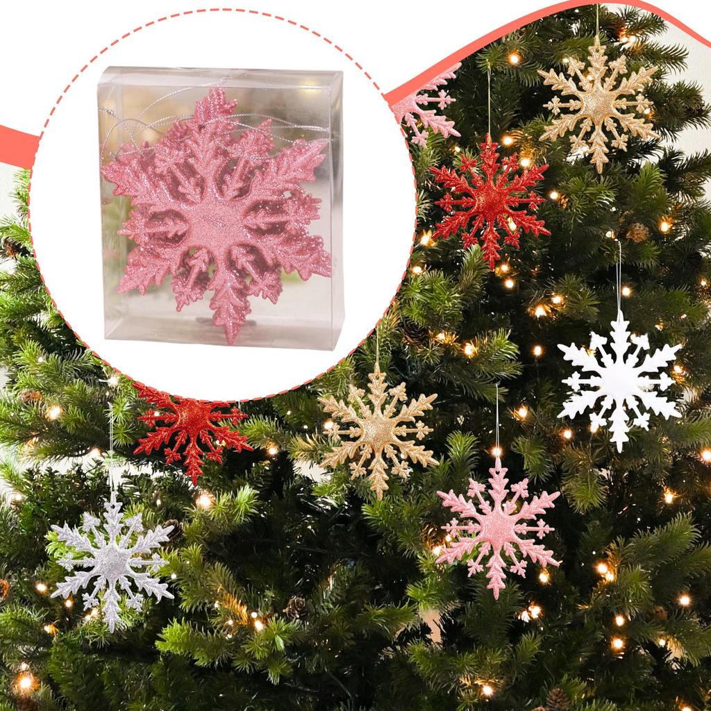 6 Pieces Christmas Glittering Snowflake Ornaments 12x10.5cm Multipurpose for DIY Craft Projects PP
