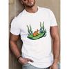 Tamanhos Europeus Camiseta Branca Masculina com Peixe-Palhaço Inspirado no Nemo | Estampa de Algas Marinhas, Manga Curta, Gola Redonda, Roupa de Praia de Verão