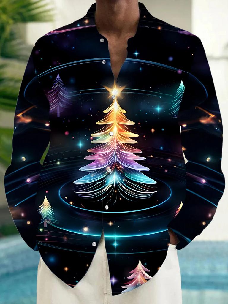 Eye-catching lightning galaxy print long-sleeve shirt, trendy casual style.
