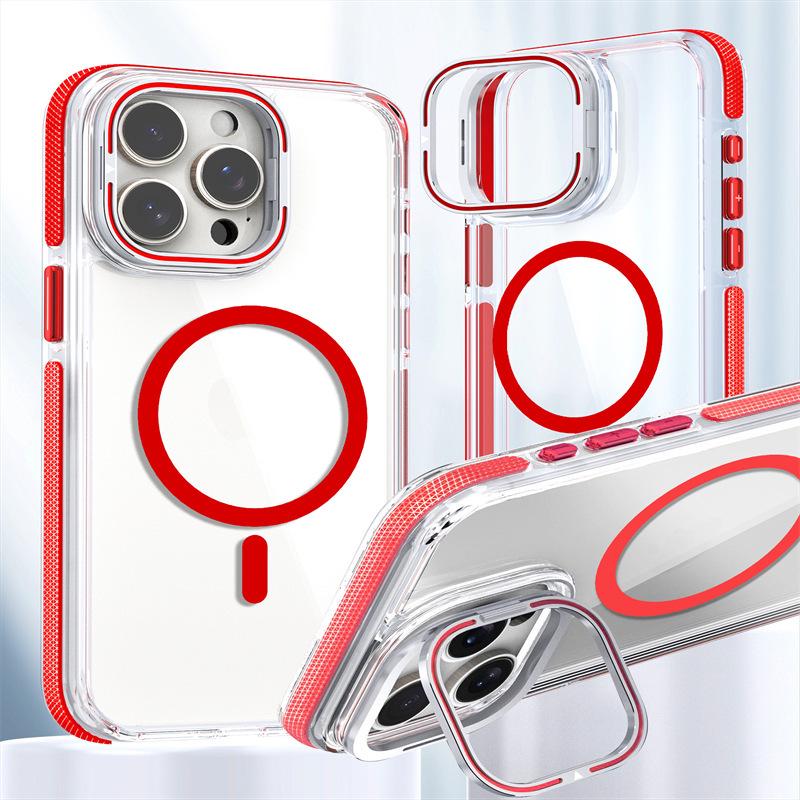 

Прозрачный чехол-держатель для камеры iPhone 15: Двухцветный магнитный жесткий чехол, совместимый с Apple 14 и 16 Pro. iPhone 13 Pro