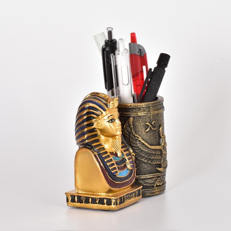 Egyptian Themed Decorative Pen Stand With Intricate Design Resins Craft Pencil Holder Organizers For Modern Home Accent