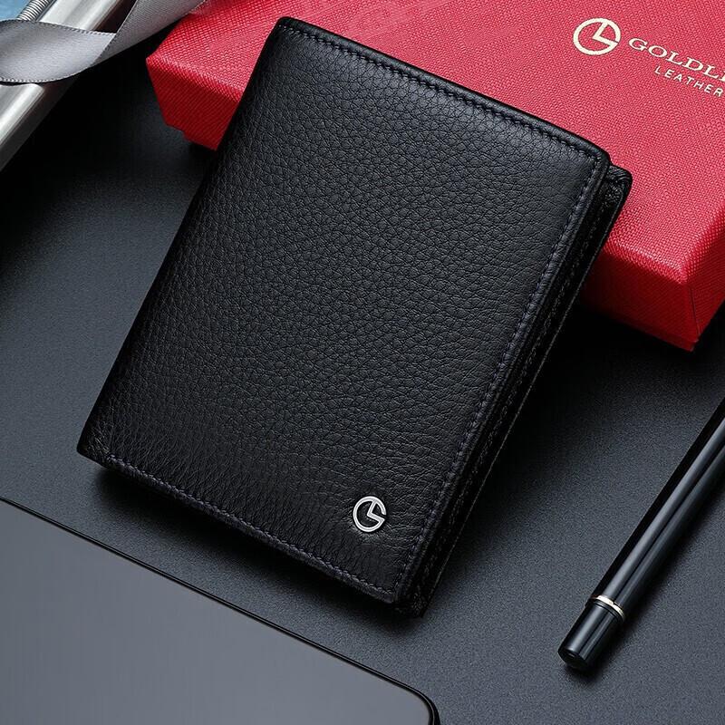

Мужской кожаный вертикальный кошелек Goldlion с двумя сгибами