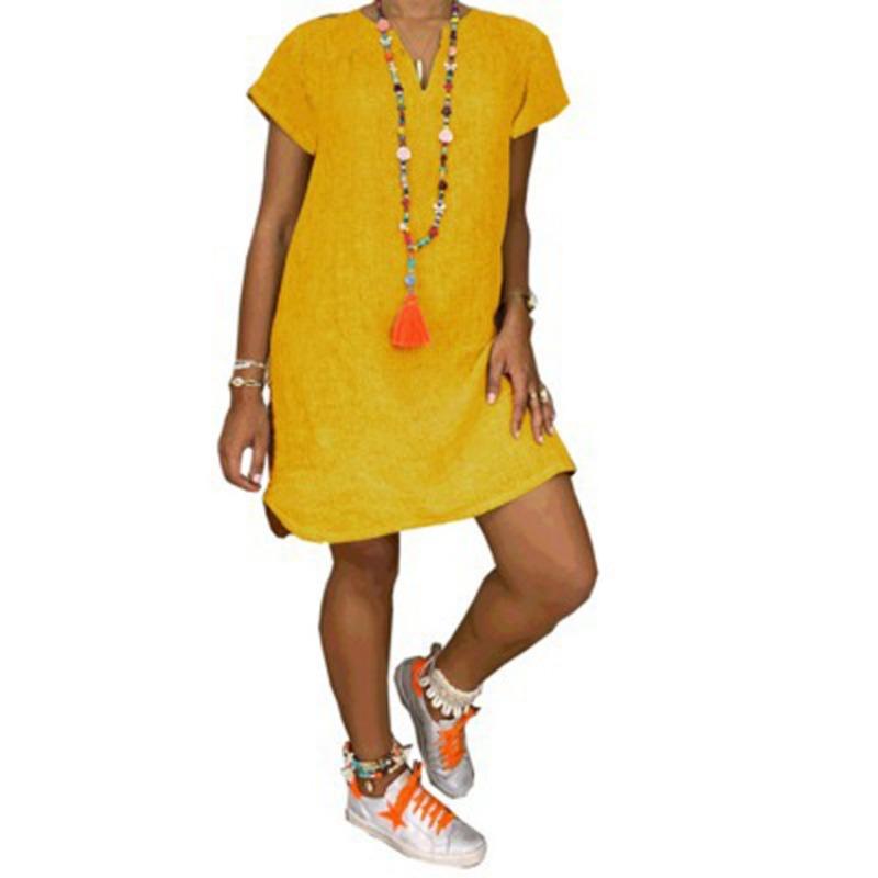 Summer Loose Short Sleeve V-neck Short Dress Women Plus Size Fashion Elegant Thin Party Casual A-line Dress Female Simple Solid Color Women's Clothing