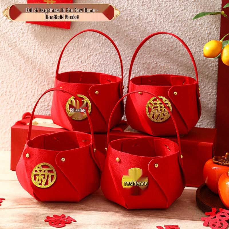Joyful Living Room Decoration: New Home Ornament Set with Handheld Fruit Basket for Entry Ceremony
