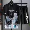 2026 Summer Thin casual Men set Manga Graffiti Tees T-shirt+shorts 2-piece Comfortable and breathable men Top Print Tshirts sets