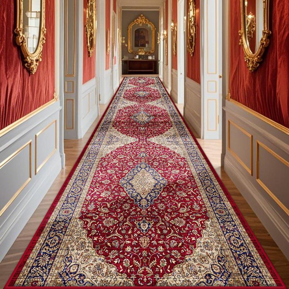 Bohemian Red Long Corridor Carpet Washable Corridor Persian Light Luxury Runner Rug Passageway Non-slip Stairway Mat Custom