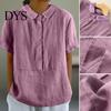 Women Shirt Casual Doll Collar Buttons Half Placket Short Blouse Sleeve Single Breasted Solid Color Loose Fit