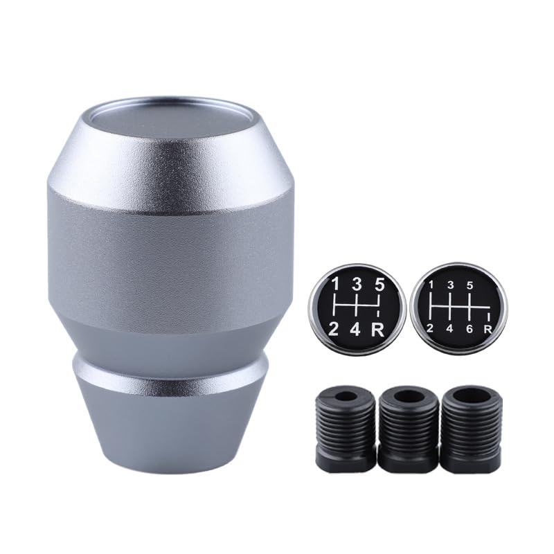 HDG Universal Shift Knob for MT Car 5 Speed 6 Speed with M8 M10 M12 Adapter 1.5mm Pitch (Silver)