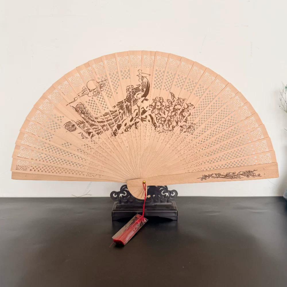 Heshantang Gift Ancient Style Hollow Craft Full Wooden Folding Fan