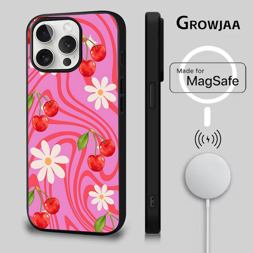 

Чехол для телефона с фруктами, клубникой и вишней для iPhone 16e, 16, 15, 14, 13, 12, 11, Plus, Pro, Max, Mini, с магнитной беспроводной зарядкой Magsafe iPhone15