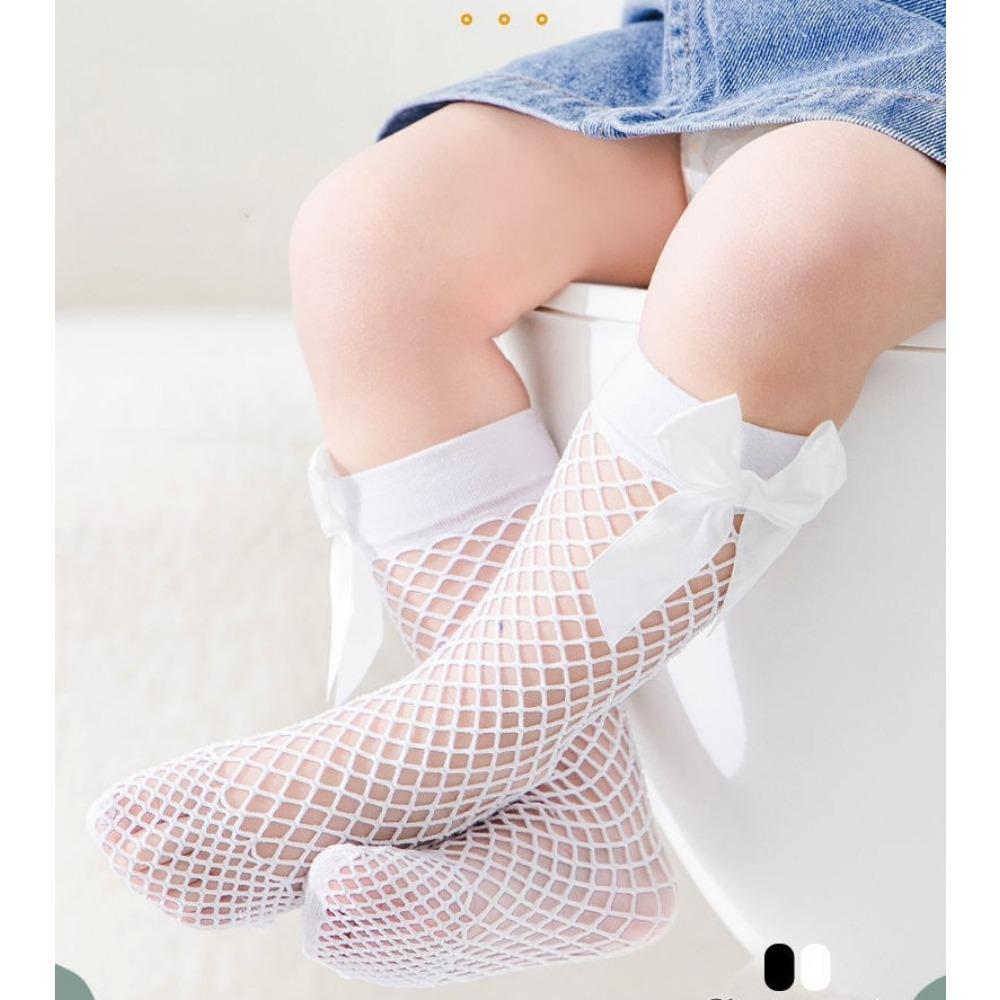 Spring Parent-child Small and Medium Grid Fishing Net Socks, Sexy Big Bow Women's Net Socks, New Medium and Long Socks.