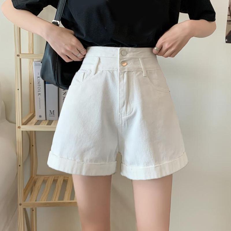 

Женские белые джинсовые шорты А-силуэта с высокой посадкой - Большой размер, Слим-фит, Модный летний стиль 2XL белый