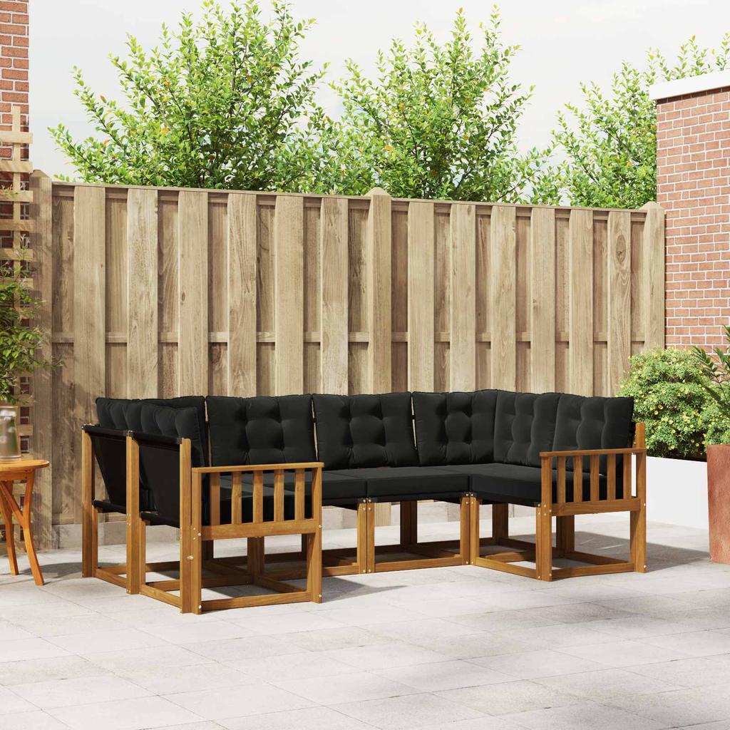 Outdoor Sofa Set with Cushions 6 pcs Natural and Black