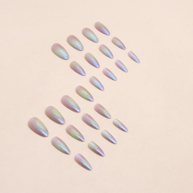 Round head almond nail colorful aurora nail art European and American summer new products bright fake nail finished nail art