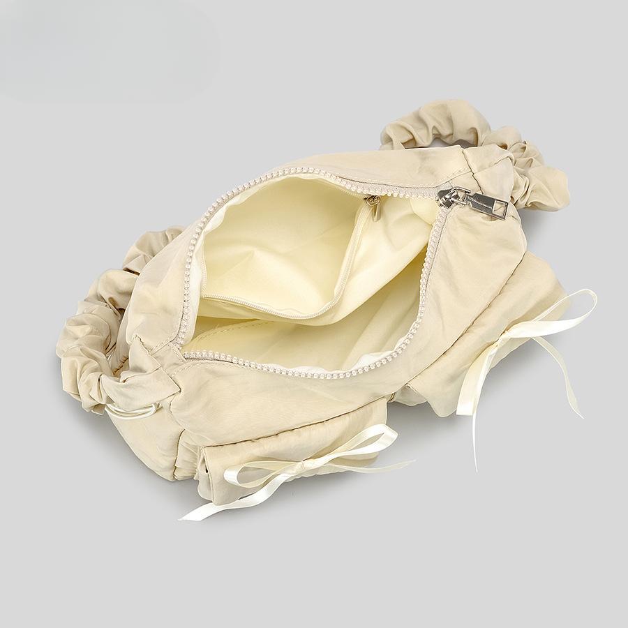 Fashion Bowknot Shoulder Crossbody Bag Women Casual Nylon Drawstring Shoulder Strap Wrinkle Handbag