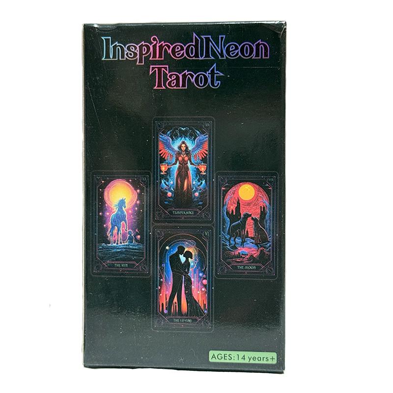 Inspired Neon Tarotové karty 78 Deskové hry Angličtina pro začátečníky Věštecký balíček Osudu Hra na věštění pro sváteční rodinu