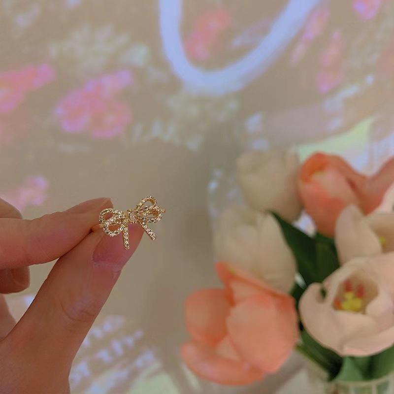 Delicate Full Diamond Bow Ring Women'S Niche Design Trendy Open Index Finger Fashion Personalized Ring