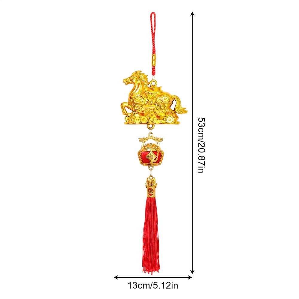 Golden Horse Blessing Ornament 3D Good Luck Golden Horse Pendant Wealth Spring Festival Decorations With Tassel For Wall Window