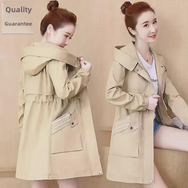 

Женская плюшевая ветровка средней длины 2024: Универсальное пальто в корейском стиле, утягивающее талию, для осени/зимы M [Recommended Weight 80-99 jin]