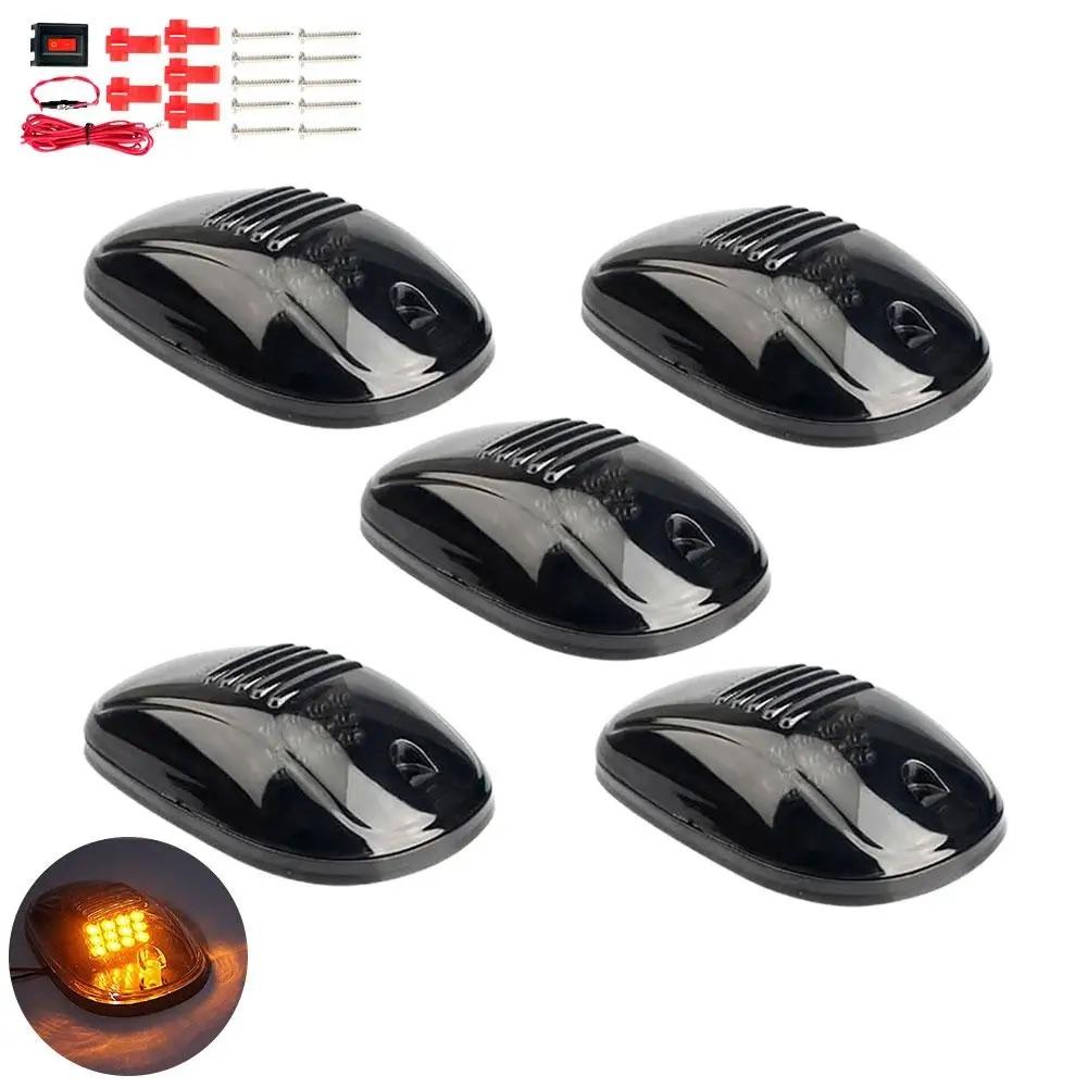 5Pcs 12V/24V Car Cab Roof Top Running Marker Light IP68 Waterproof Smoked Amber 12 LED Top Clearance Running Light