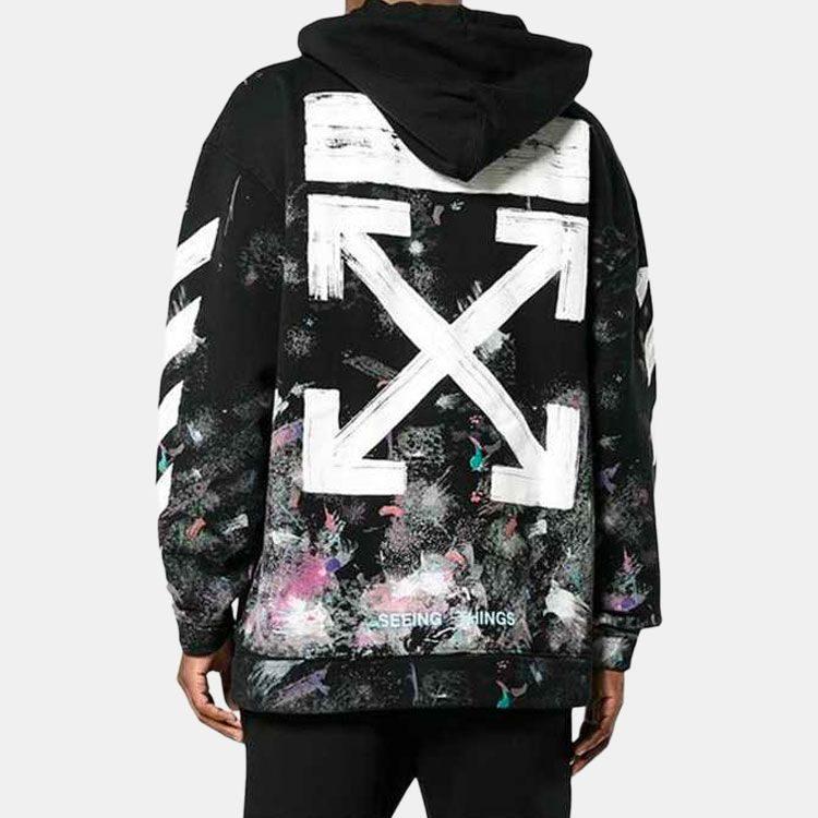 OFF WHITE Fleece Lined Classic Hoodie With Diagonal Stripe Print Sweatshirt Winter Men's Black OMBB009G20FLE0019901