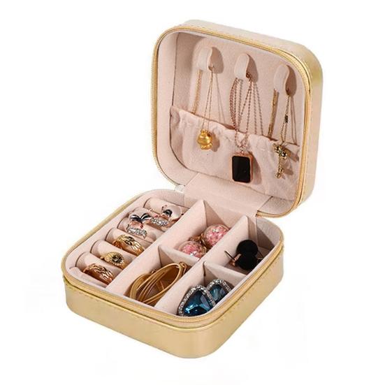 Jewelry?Box Solid Color Organization Flannel Zipper Closure Jewelry?Organizer?Tray for Bedroom