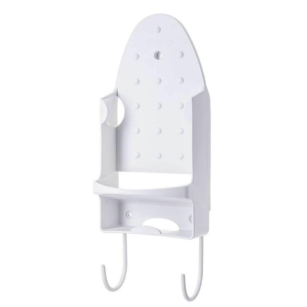 Iron Holder Wall Mounted Heat Resistant Widened Electric Iron Organizer with Hooks for Closet Hotel White
