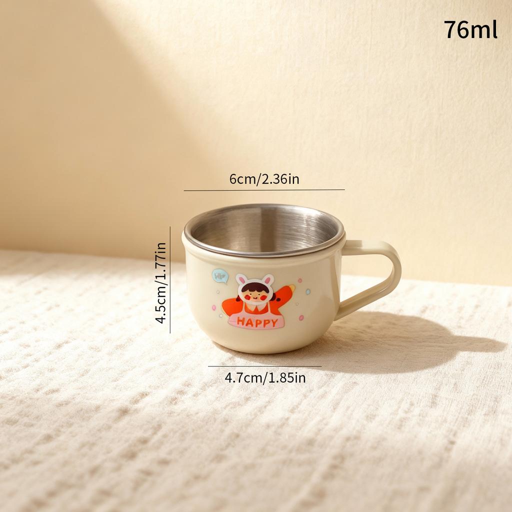 Plastic/304 Stainless Steel Kids Mug Thicked Durable Mini Water Cup With Handle Portable Cute Cartoon Children Drinking Cup