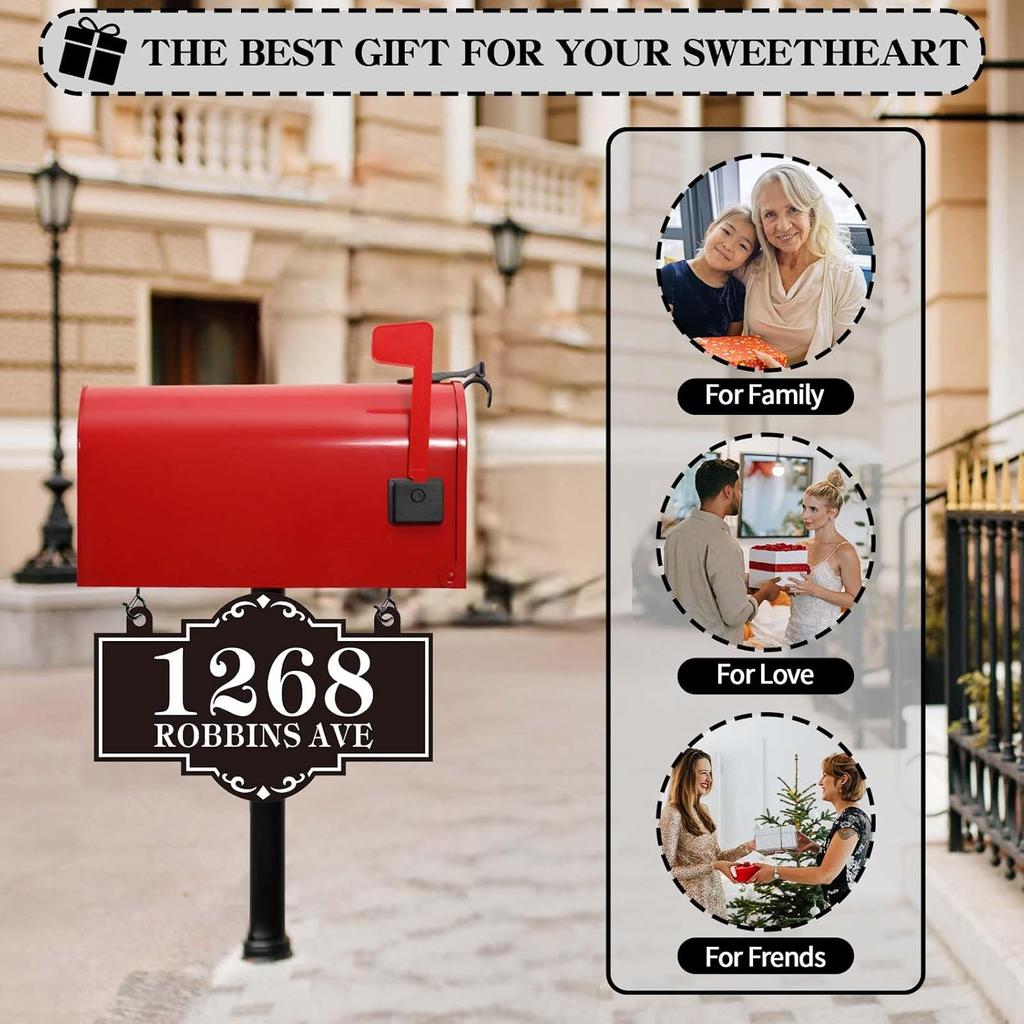 Hanging Address Sign Plaque - Personalized House Number Sign Plaque,House Address Numbers for Outside Mailbox,Lamp Post,Light Post,Metal Reflective