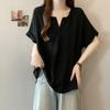 Women Casual V Neck Short Sleeve Loose Fit Solid Color Blouse