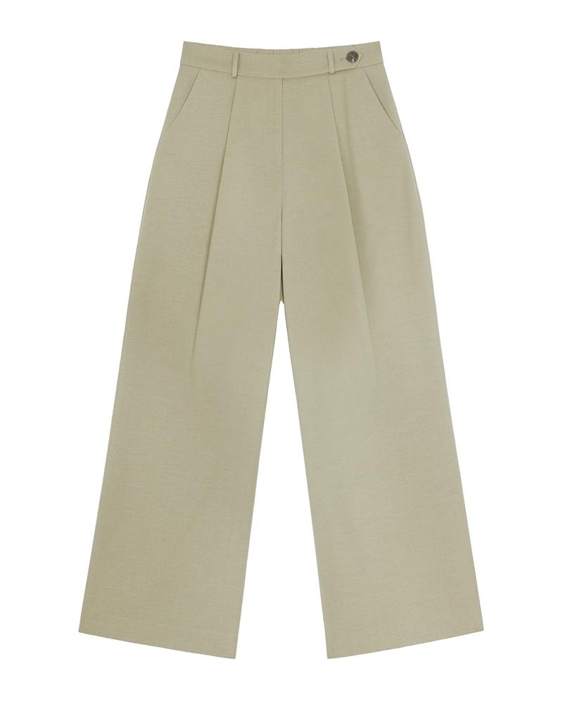 RAMU STUDIO Denzel Wool Belted Point Pintuck High-Waisted Wide Slacks Pants Pickle Denzel11Pk