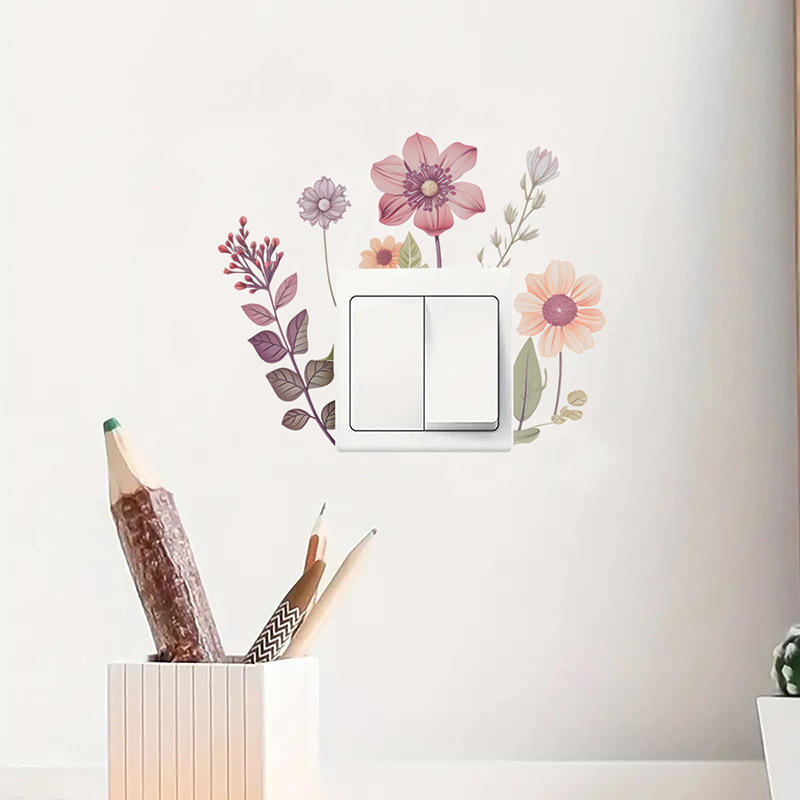 Beautiful Flowers Switch Wall Sticker PVC Removable Waterproof Sticker for Bedroom Bathroom Living Room Home Decoration Stickers