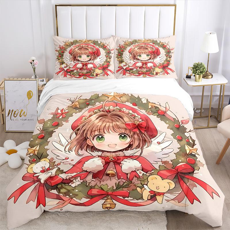 3pcs Cardcaptor Sakura Bedding Set - 1 Soft Quilt Cover + 2 Pillowcases, Machine Washable - Suitable for All Seasons, Perfect Gift for Famil