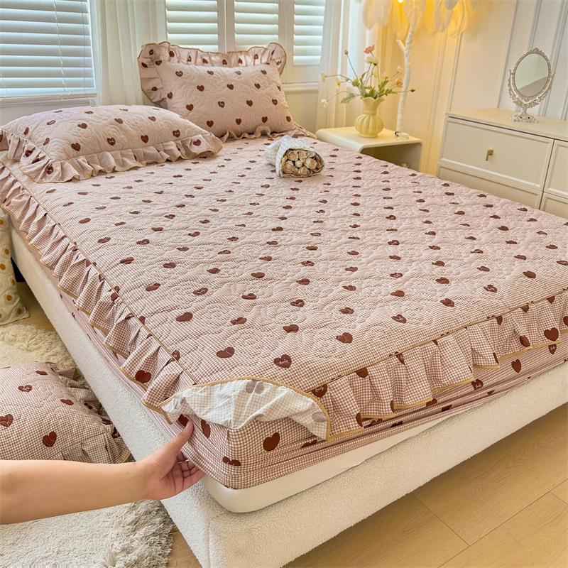 Skin-friendly Bedspread Simple Style Bed Cover Pure Cotton Mattress Protector Elastic Bed Linen cubre colchón (No Pillowcase)