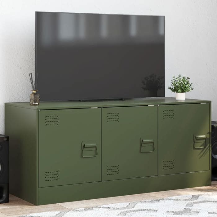 VidaXL Meuble TV vert olive 99x39x44 cm acier, banc TV, meuble télé, meuble multimédia, buffet TV, meuble hifi, centre de 841647