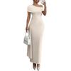 Women’s Off Shoulder Maxi Dress Elegant Floor Length Gown Fitted Waist Formal Evening Party Dress Design